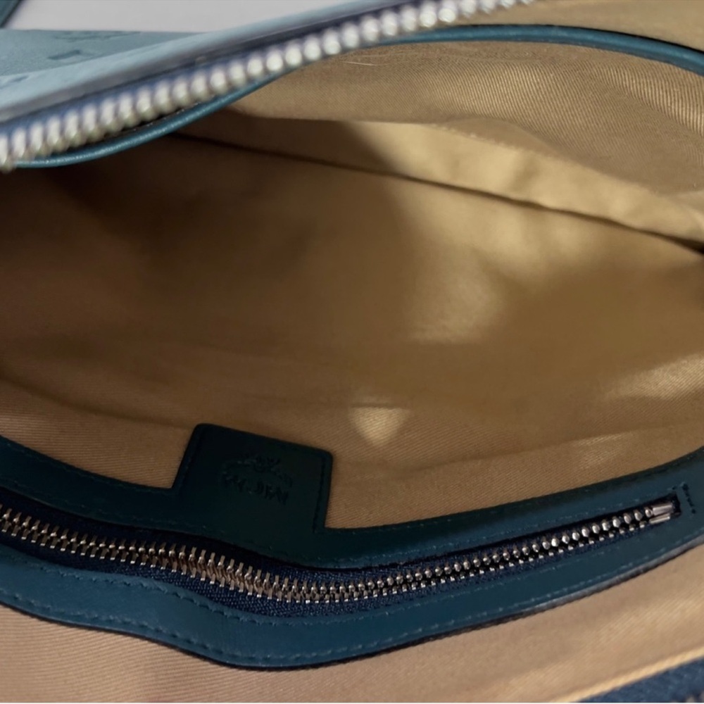 MCM Teal Embossed Leather Messenger Bag - Picture 5 of 6